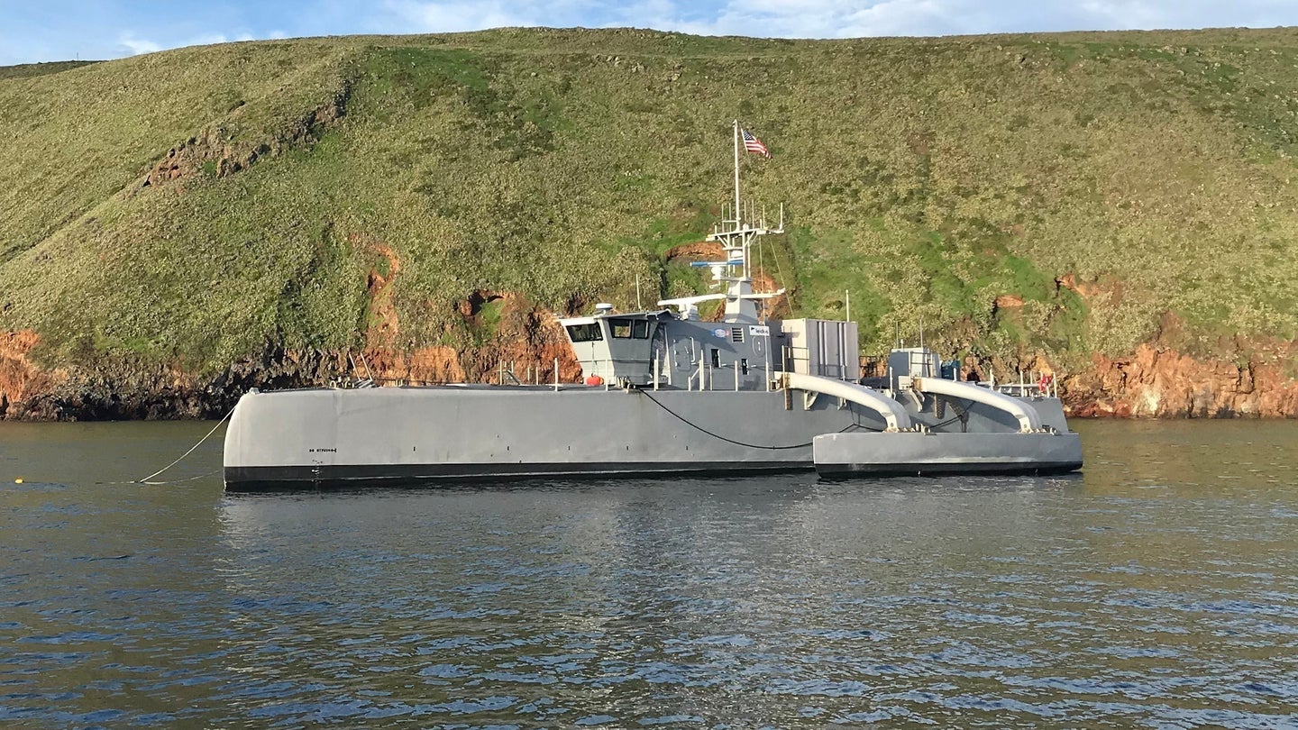 The US Navy's Sea Hunter experimental unmanned surface vessel.
