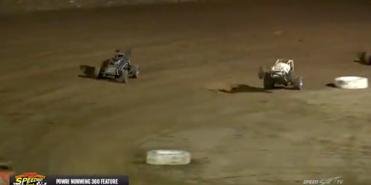 Watch a Sprint Car Racer Demolish His Front Suspension and Still Win the Race