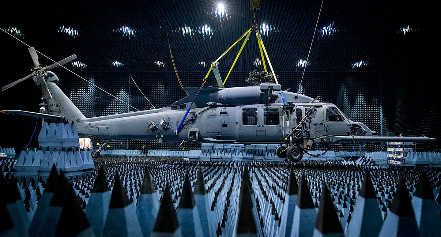 Hang in there:  HH-60W enters chamber for defense systems testing