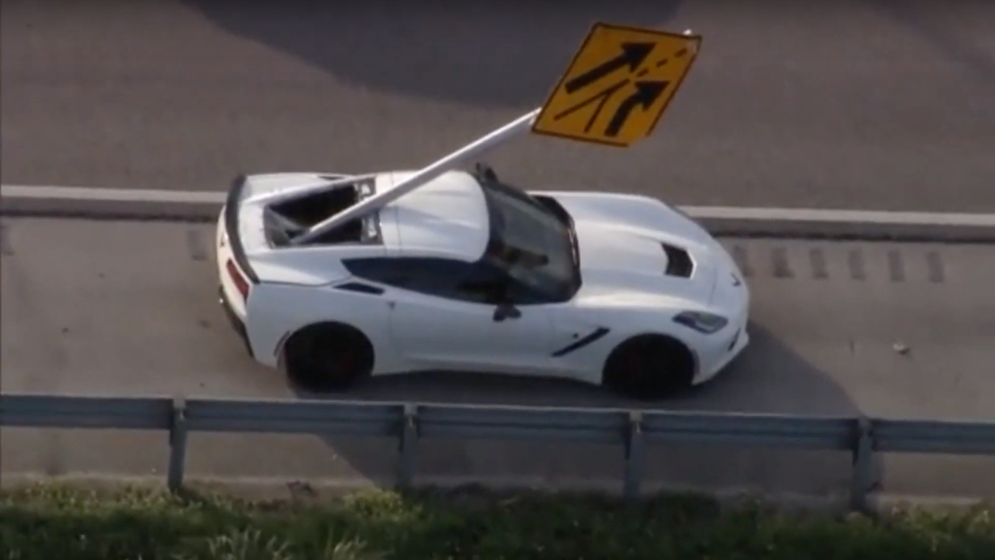 Florida Man&#8217;s Chevrolet Corvette Gets Skewered by Flying Road Sign