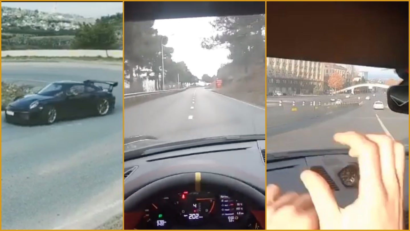 Idiot Nearly Crashes Tuned Porsche 911 GT2 RS While Drifting on Public Roads
