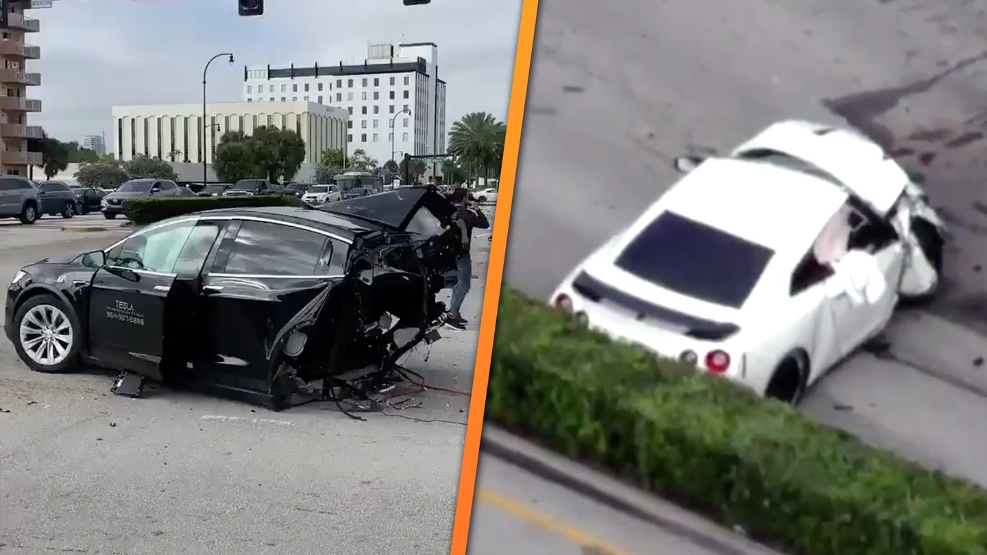 Here’s Exactly How a Nissan GT-R Sliced a Tesla Model X in Half