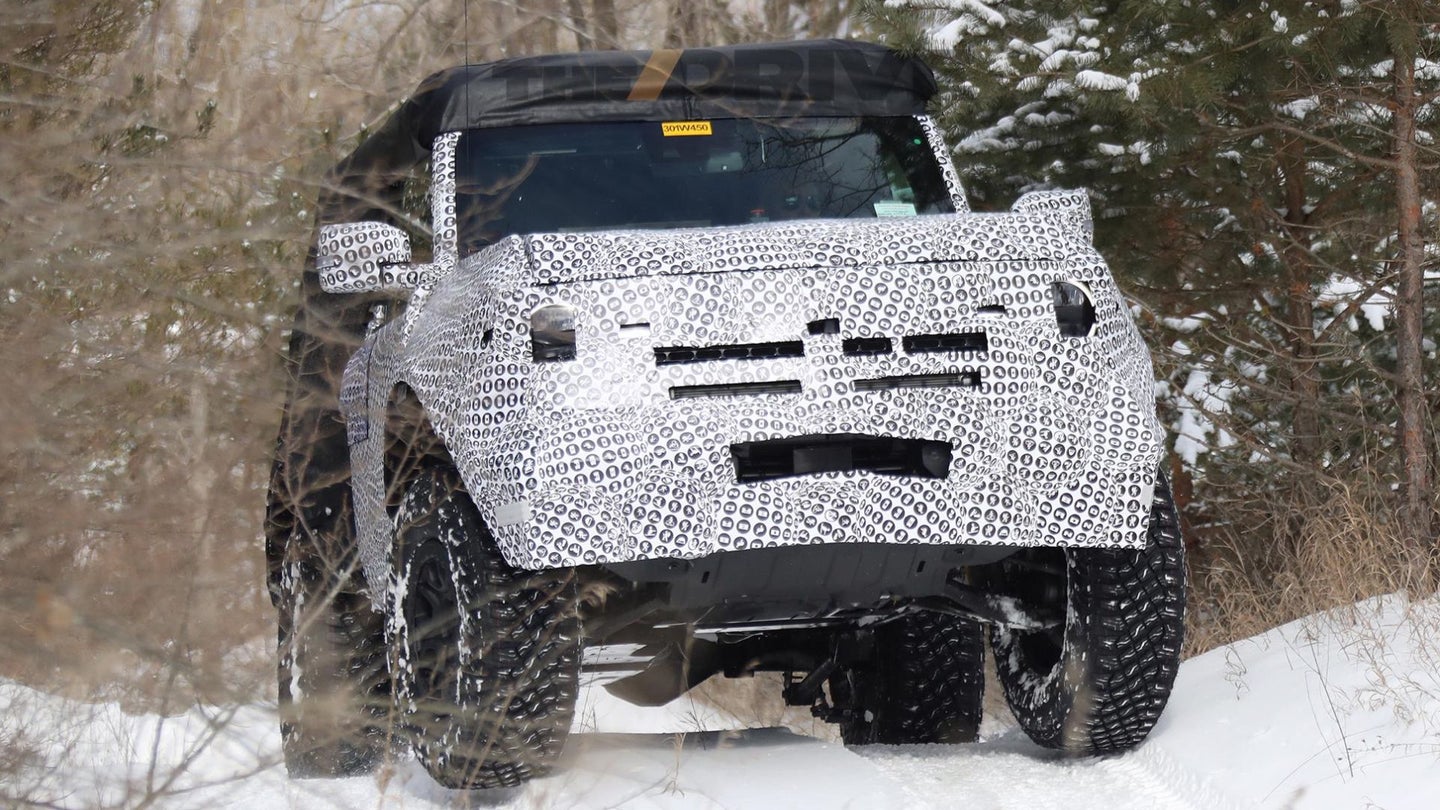 Here&#8217;s The Two-Door 2021 Ford Bronco Jumping Through The Snow
