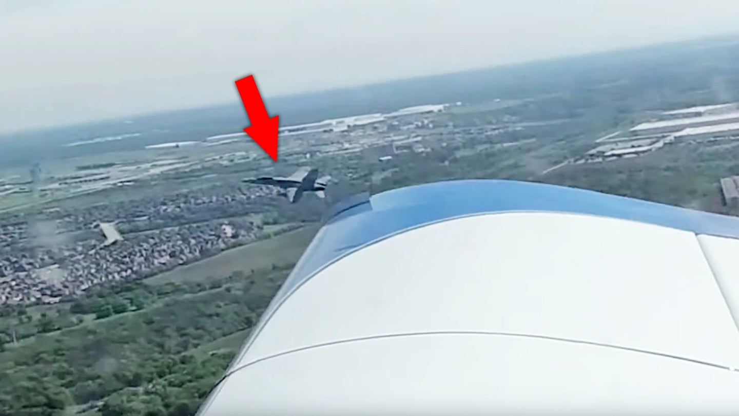 F/A-18 Hornets Blast By &#8220;Tiny Little Grumman&#8221; Private Plane With Wing-Rocking Salute
