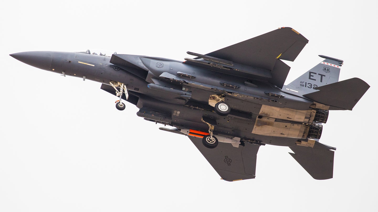 F-15E Strike Eagle Spotted Flying With An Inert B61-12 Nuclear Bomb Out Of Nellis AFB