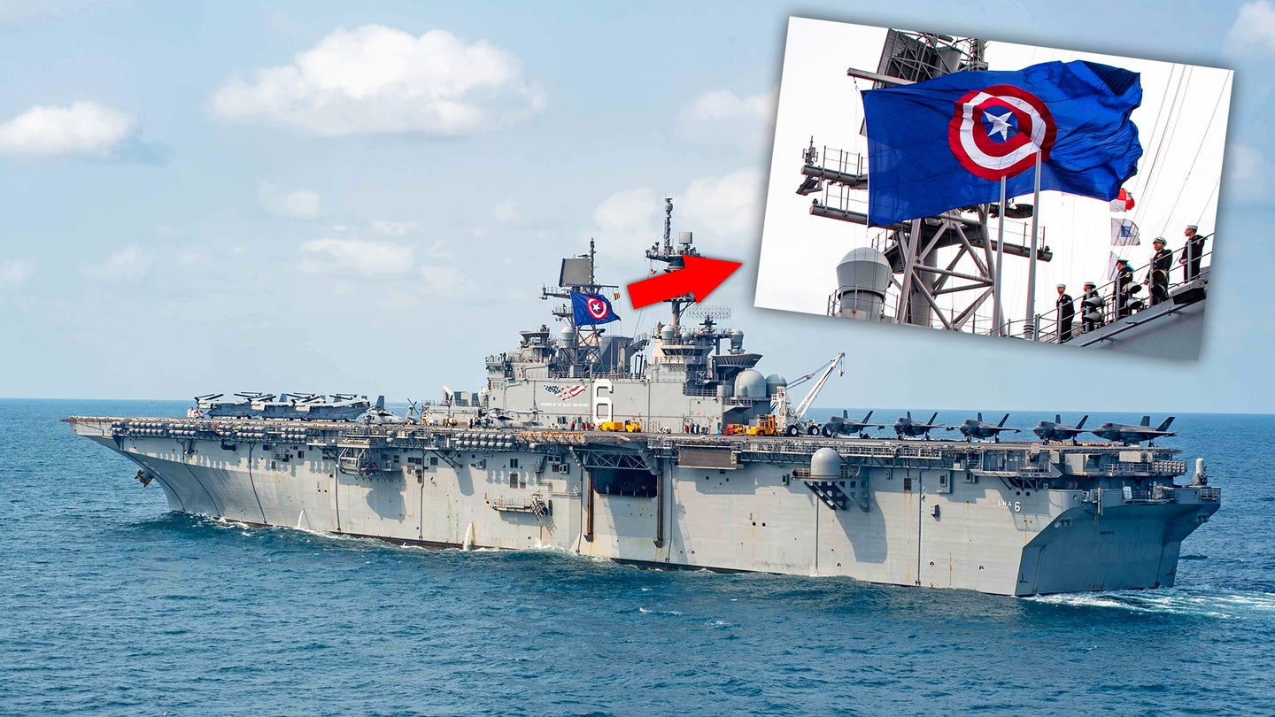 USS America Is Flying A Giant Captain America Flag While On Patrol In The Pacific