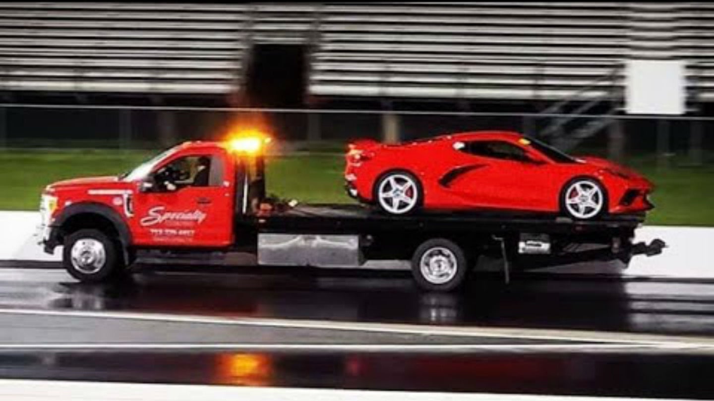 C8 Corvette at the Drag Strip Starts With Toyota Supra Beatdown, Ends With Snapped Axle