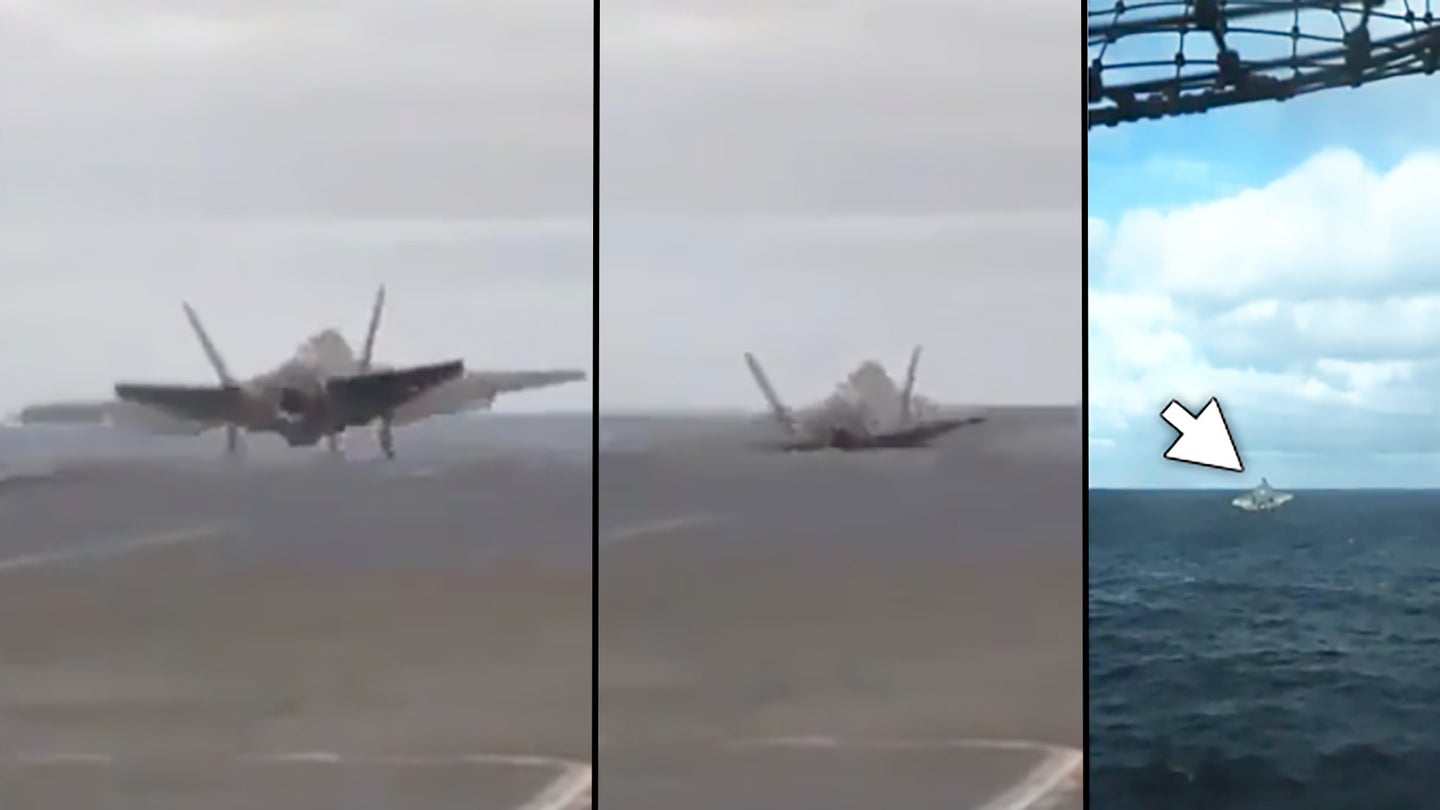 Code Brown As This F-35C Sinks To Just Above The Waves After Taking A Low-Power Catapult Shot