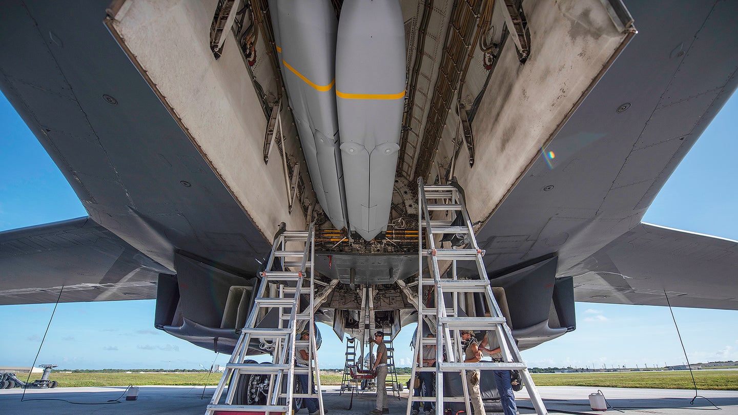 B-1B Bomber Brandishes A Belly Full Of Stealth Cruise Missiles While Deployed To Guam