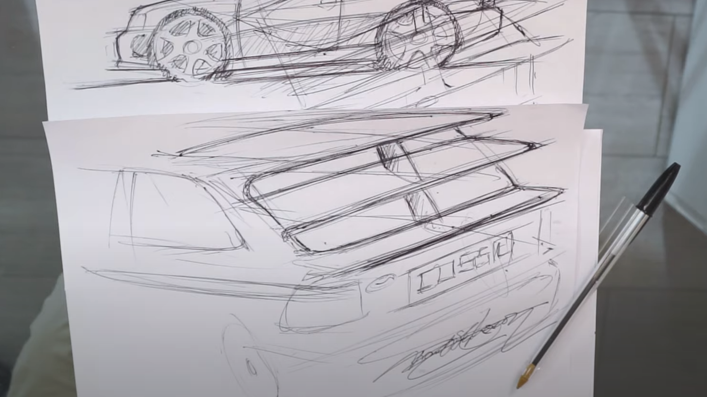 Watch the Ford Escort Cosworth&#8217;s Designer Draw the Car&#8217;s Original, Even Crazier Rear Spoiler