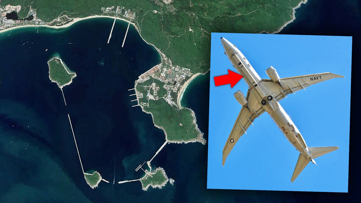 Navy P-8 With Secretive Radar Pod Surveils Massive Chinese Naval Base In South China Sea