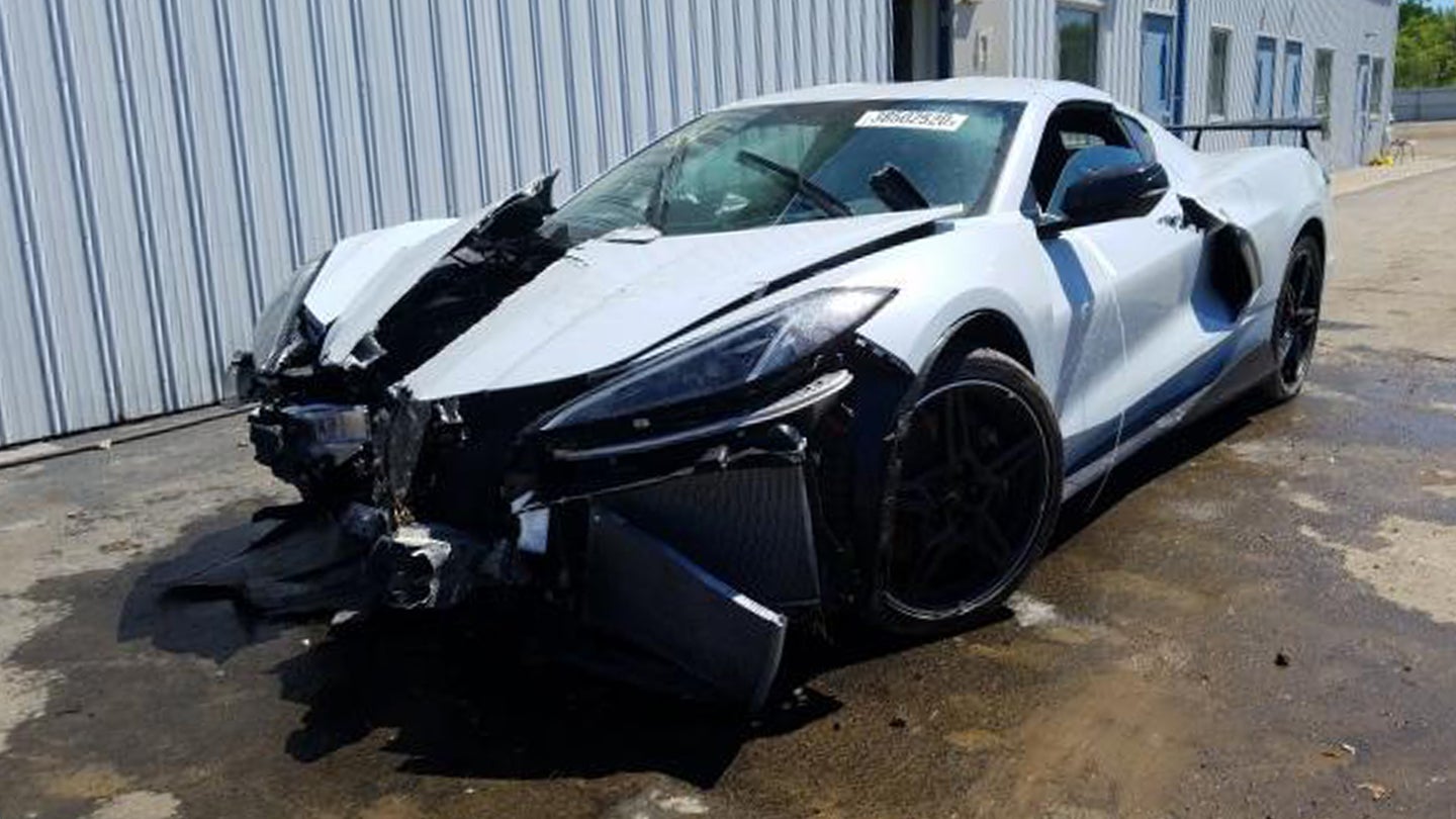The First Smashed 2020 Chevrolet Corvette C8 Has Turned Up at a Salvage Auction