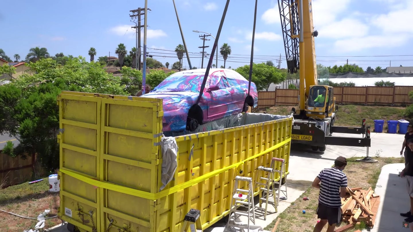 It Took a Crane and an Enormous Dumpster to Hydro Dip This Entire Honda Civic