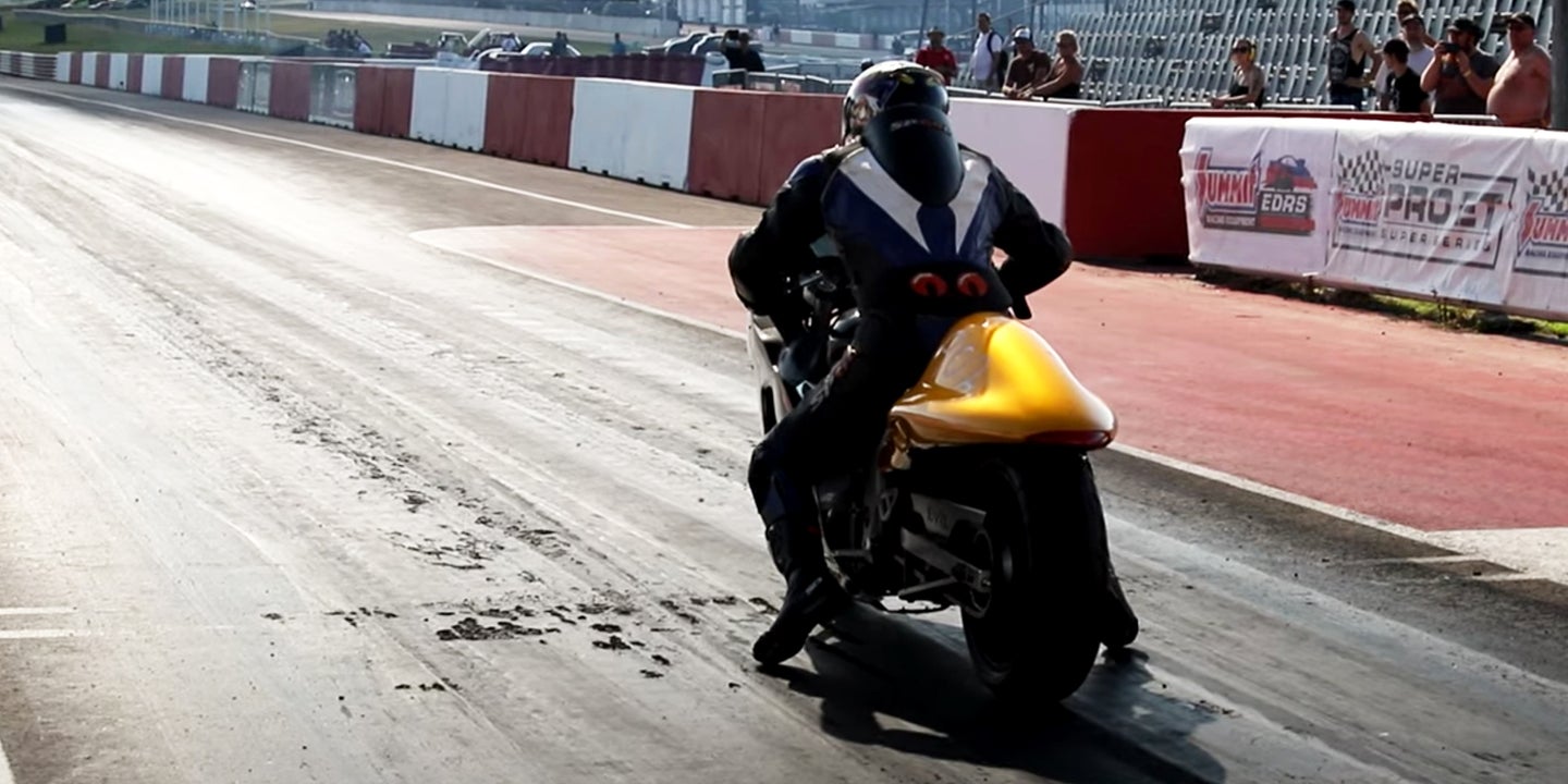 Watch This Forklift-Powered Electric Hayabusa Do the Quarter Mile Faster Than a Bugatti Chiron
