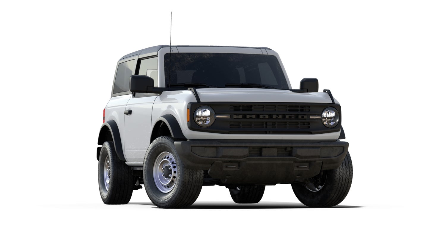 Here&#8217;s Your First Look at the Brilliant Base 2021 Ford Bronco With Steelies and a Stick Shift