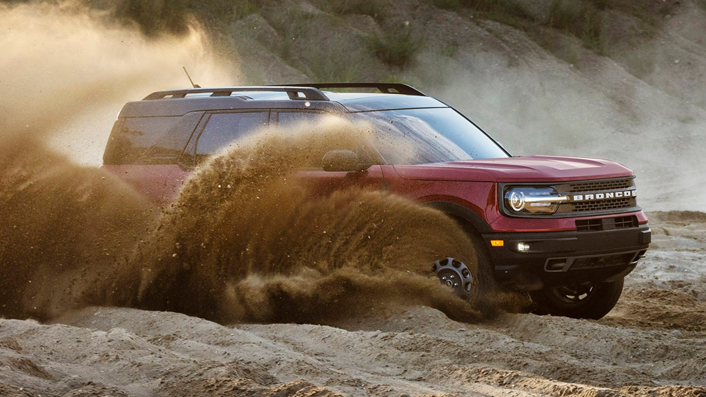 The all-new Bronco Sport enables exciting, high-speed off-road driving thanks to an available 2.0-liter EcoBoost® engine with segment-best horsepower and torque. (Pre-production model pictured.)