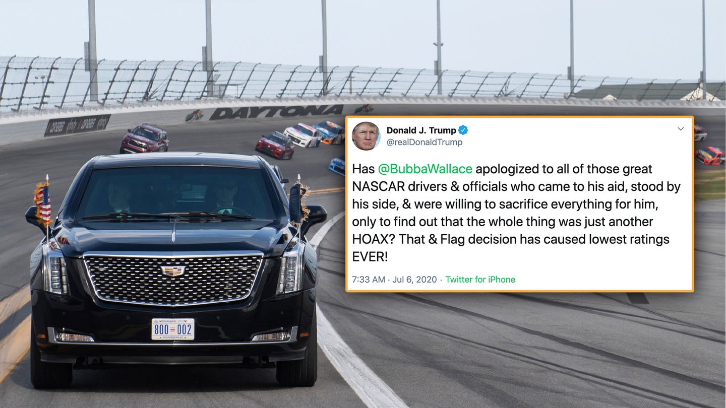 President Trump Drags NASCAR Into Twitter War by Calling Bubba Wallace Noose Incident a ‘Hoax’