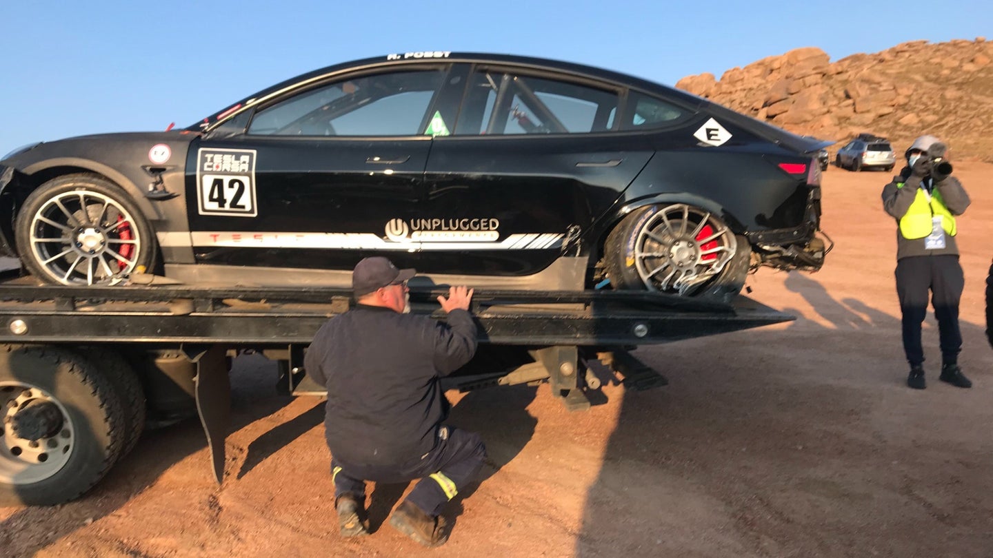 Two of Three Tesla Model 3s Already Crashed Out During Pikes Peak Hill Climb Practice