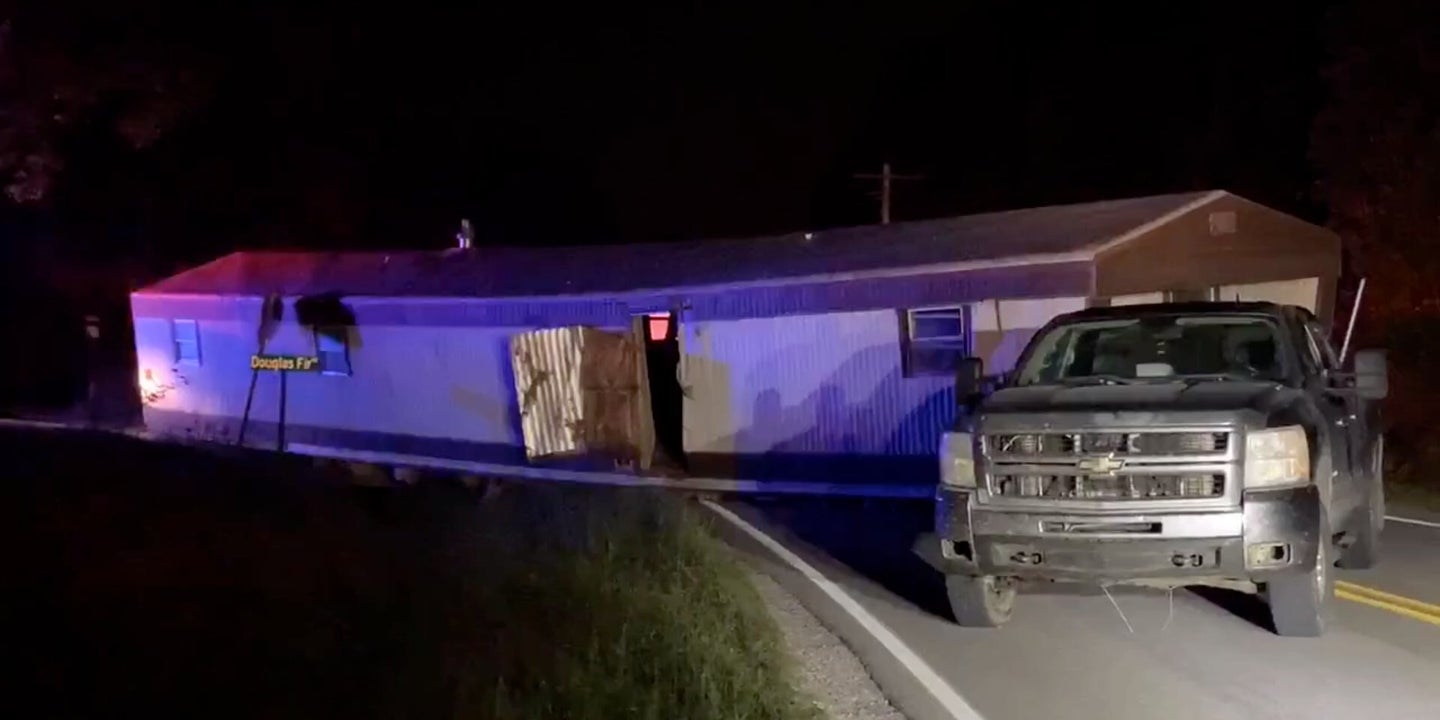 Chevy Silverado Driver Busted Towing 70-Foot Mobile Home on Rural Missouri Highway