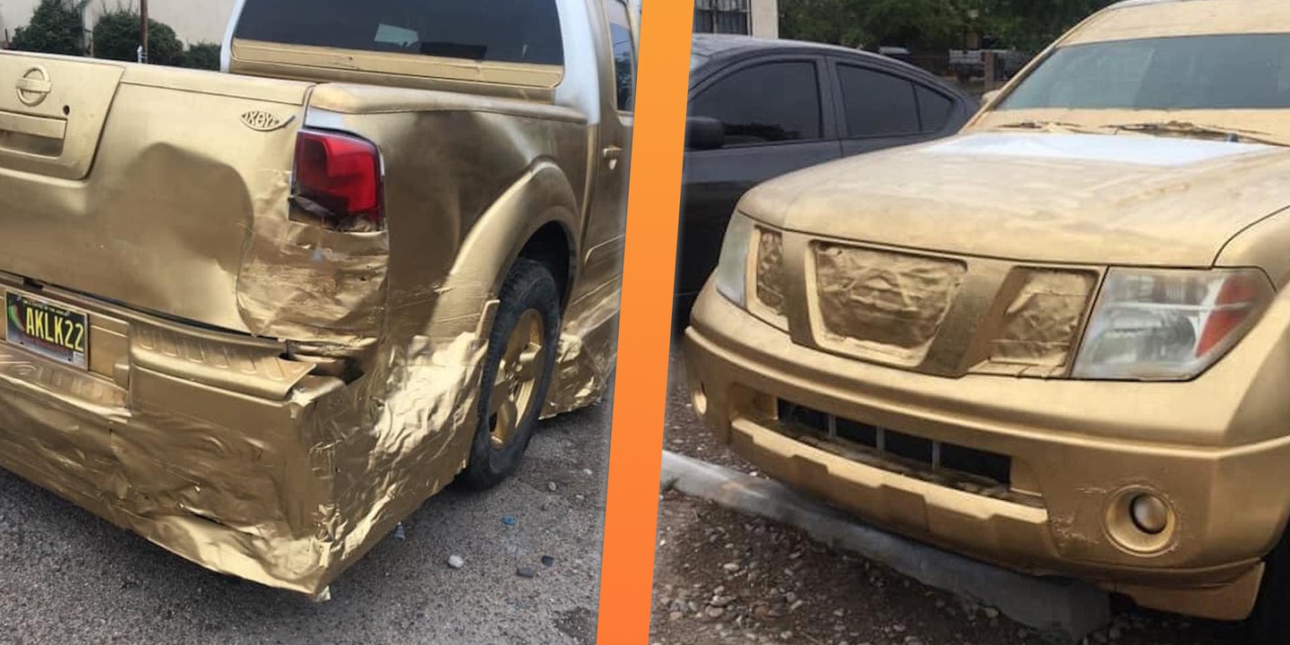 Modding a Nissan Frontier With Duct Tape and Gold Spray Paint Is a Really Good Idea, Turns Out Great