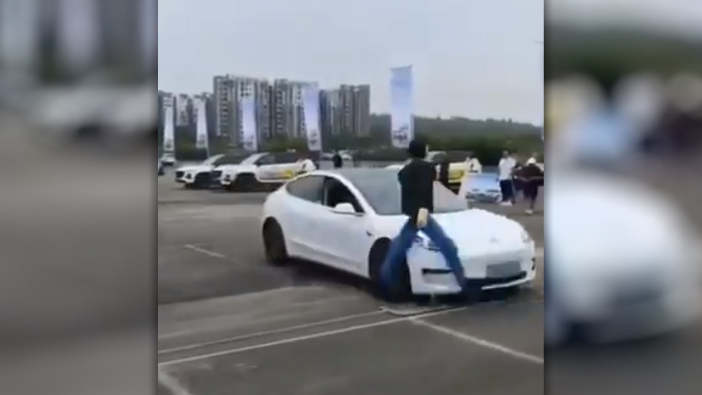 Watch a Tesla Model 3 Fail an Automatic Braking Test and Vaporize a Robot Pedestrian
