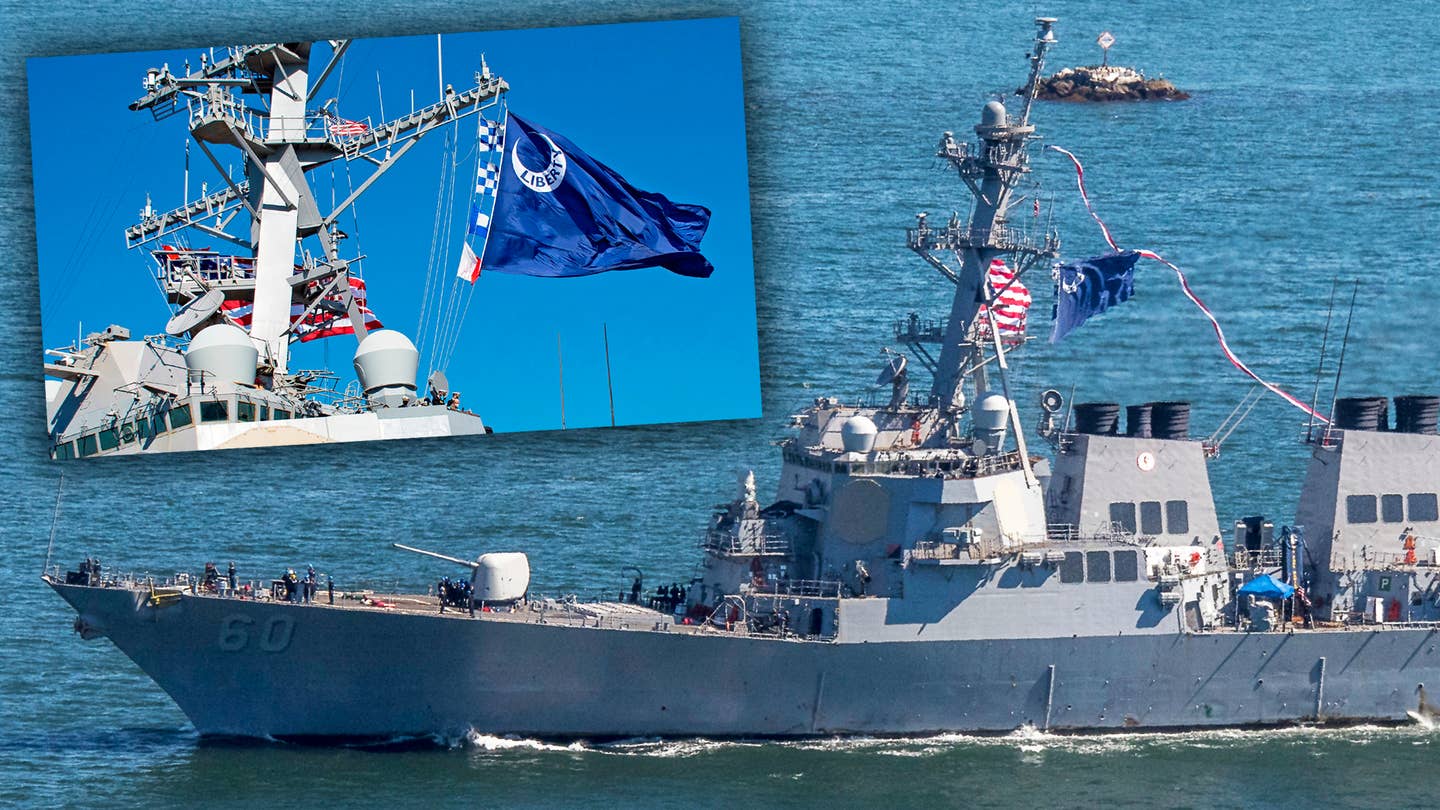 Why The Destroyer USS Paul Hamilton Came Home Flying A Crescent Moon Flag And A Long Pennant