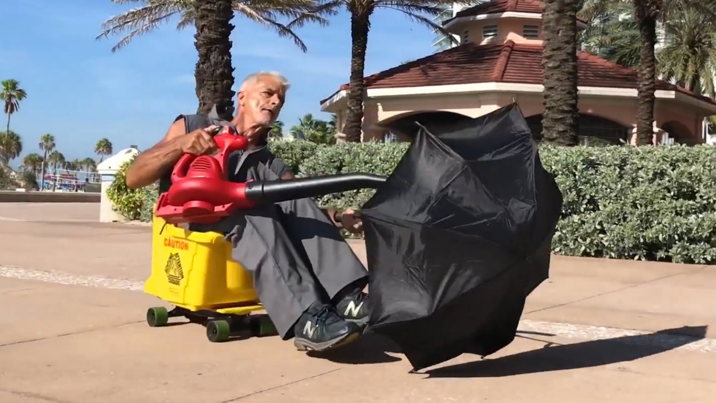 Florida Man Beats Bird Scooters at Their Own Game with a Leaf Blower and a Mop Bucket