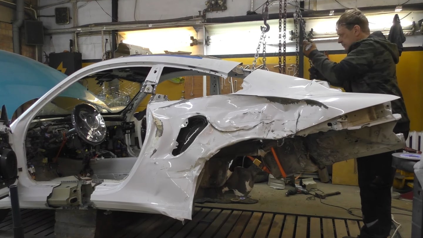 Watch a Body Shop Combine Multiple Porsche 911s to Resurrect One Totaled 911 Turbo S