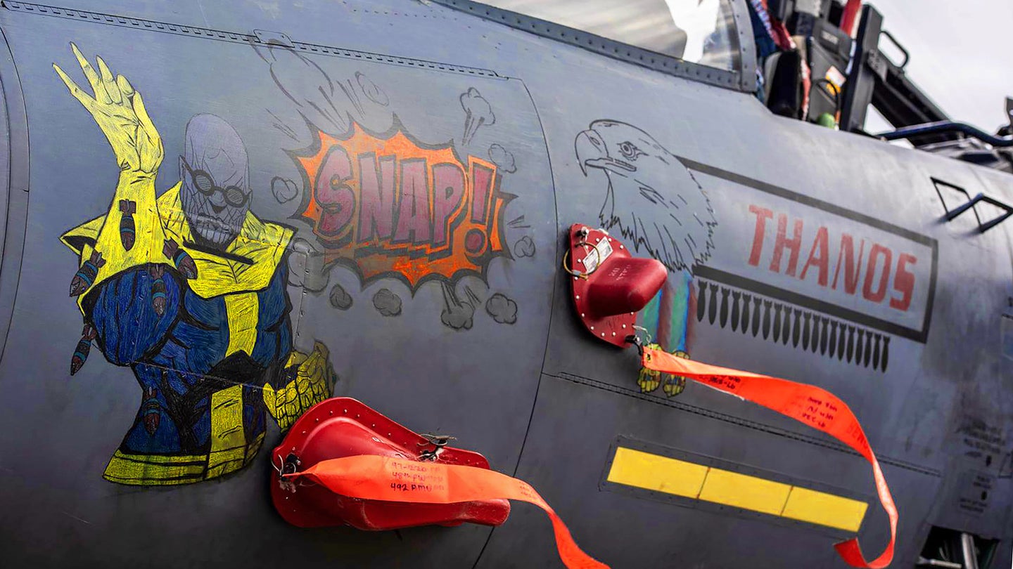 Squadron Showcases F-15E Strike Eagles Adorned With Villain-Themed Nose Art Ahead Of Halloween