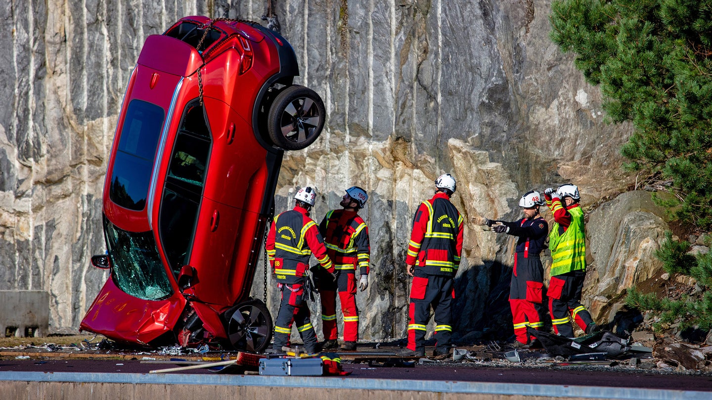 Watch Volvo Drop New Cars From 100 Feet to Help First Responders Train For Serious Crashes