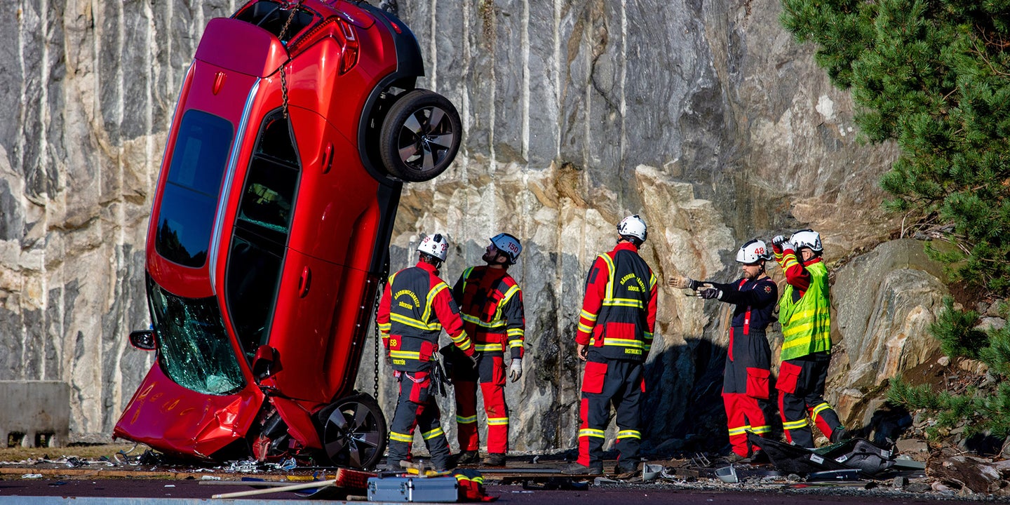 Watch Volvo Drop New Cars From 100 Feet to Help First Responders Train For Serious Crashes