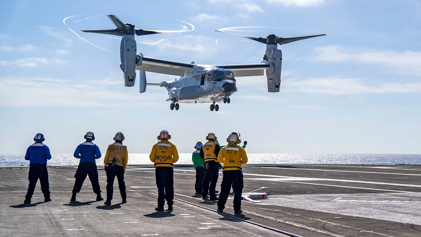 This Is Our First Look At The Navy’s New CMV-22B Osprey Flying From An Aircraft Carrier
