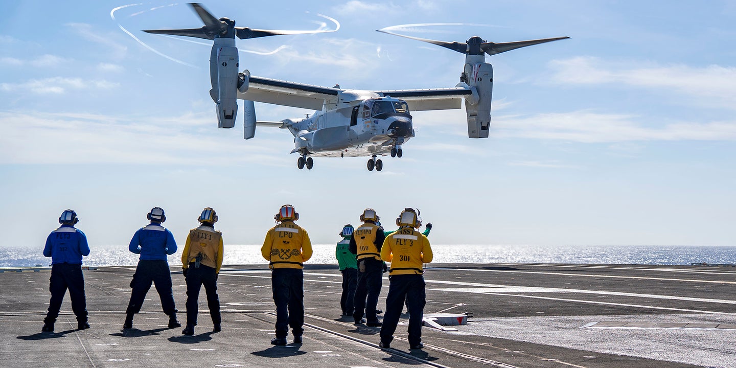 This Is Our First Look At The Navy&#8217;s New CMV-22B Osprey Flying From An Aircraft Carrier