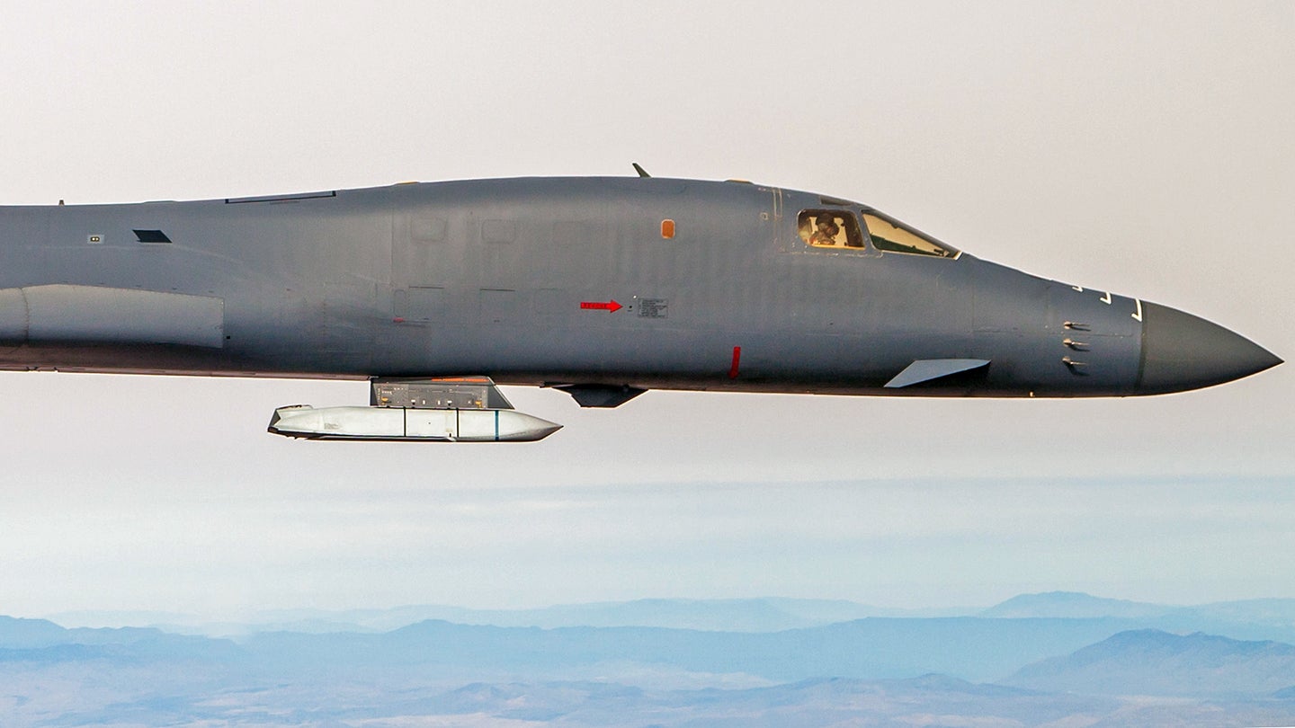 This Is Our First Look At A B-1 Bomber Carrying A Stealthy Cruise Missile Externally