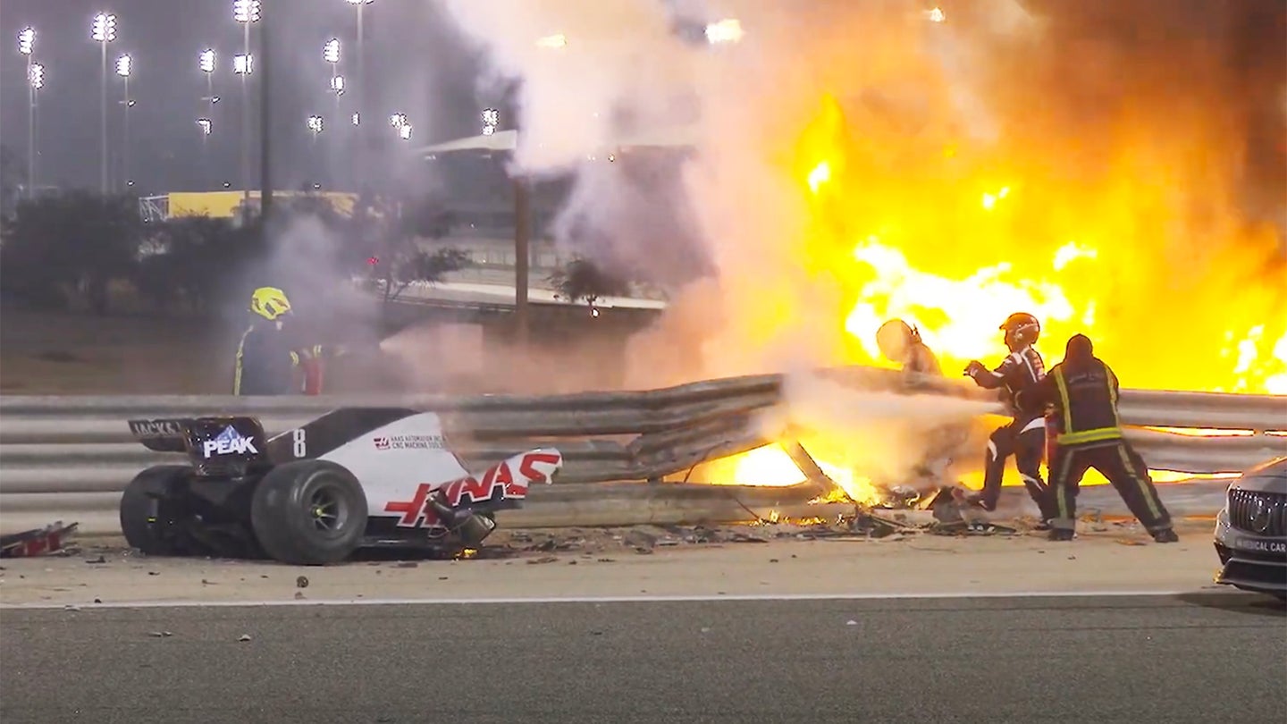 F1 Driver Romain Grosjean Survives After Car Explodes in Horrific Bahrain GP Crash