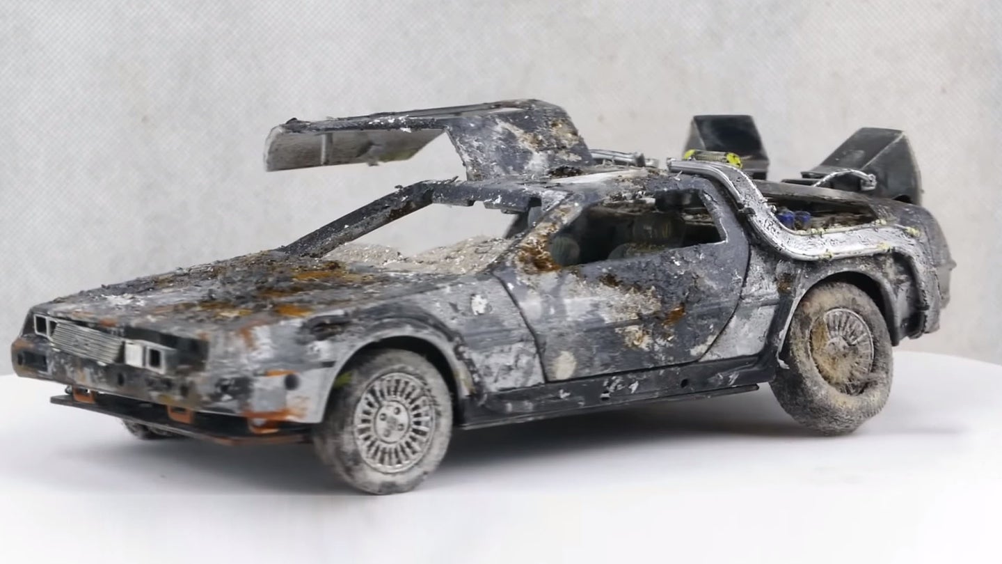 Ruined Die-Cast DeLorean DMC-12 From <em>&#8216;Back to The Future&#8217;</em> Undergoes Dazzling Mini Restoration