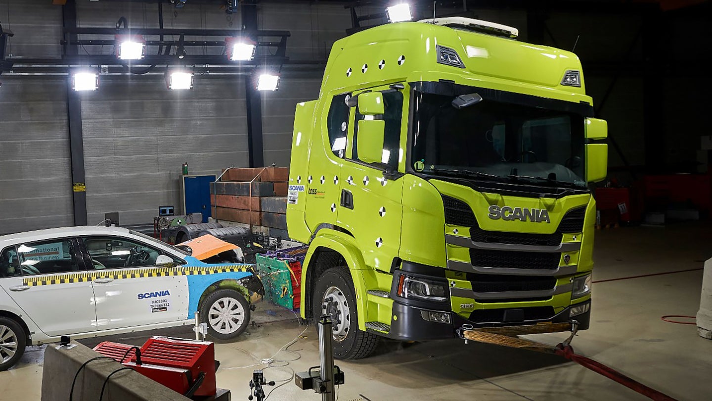 Crash Testing External Battery Packs on Electric Semis Is Kind of Amazing