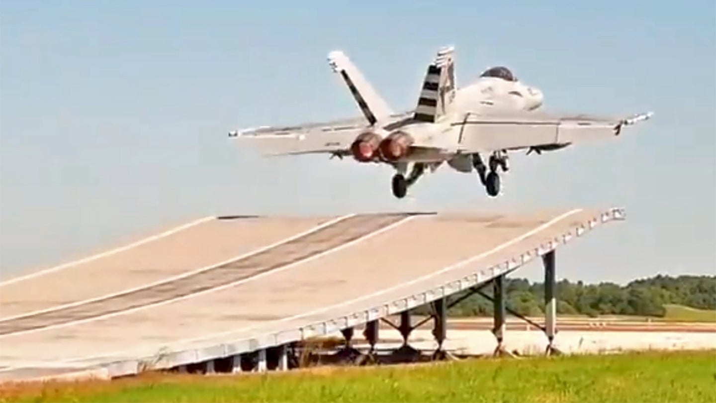 Watch A Super Hornet Launch Off A &#8220;Ski Jump&#8221; During Testing Aimed At The Indian Navy