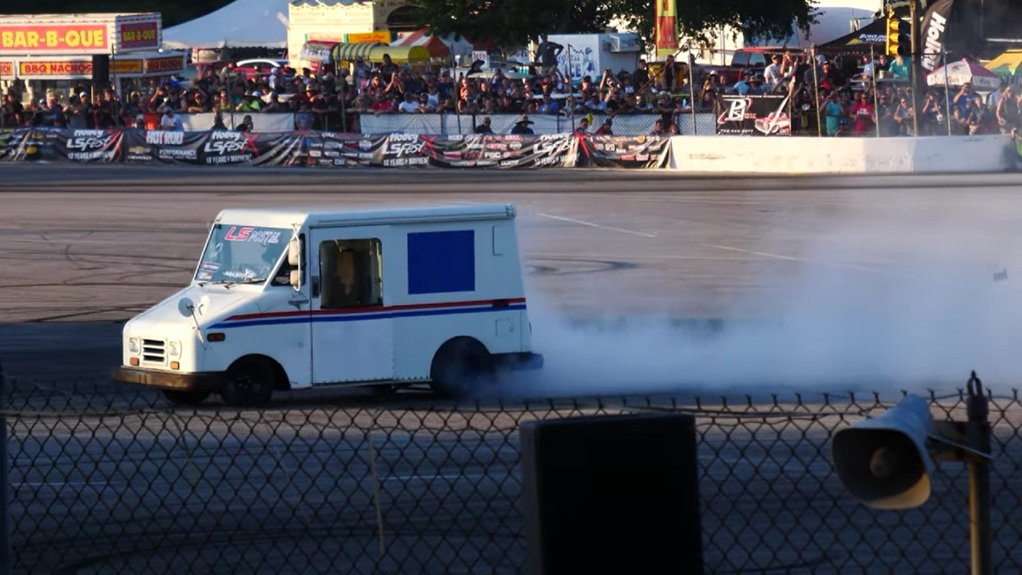 This 630-HP Drag-Racing Postal Truck Has a 6.0-Liter Small-Block Engine