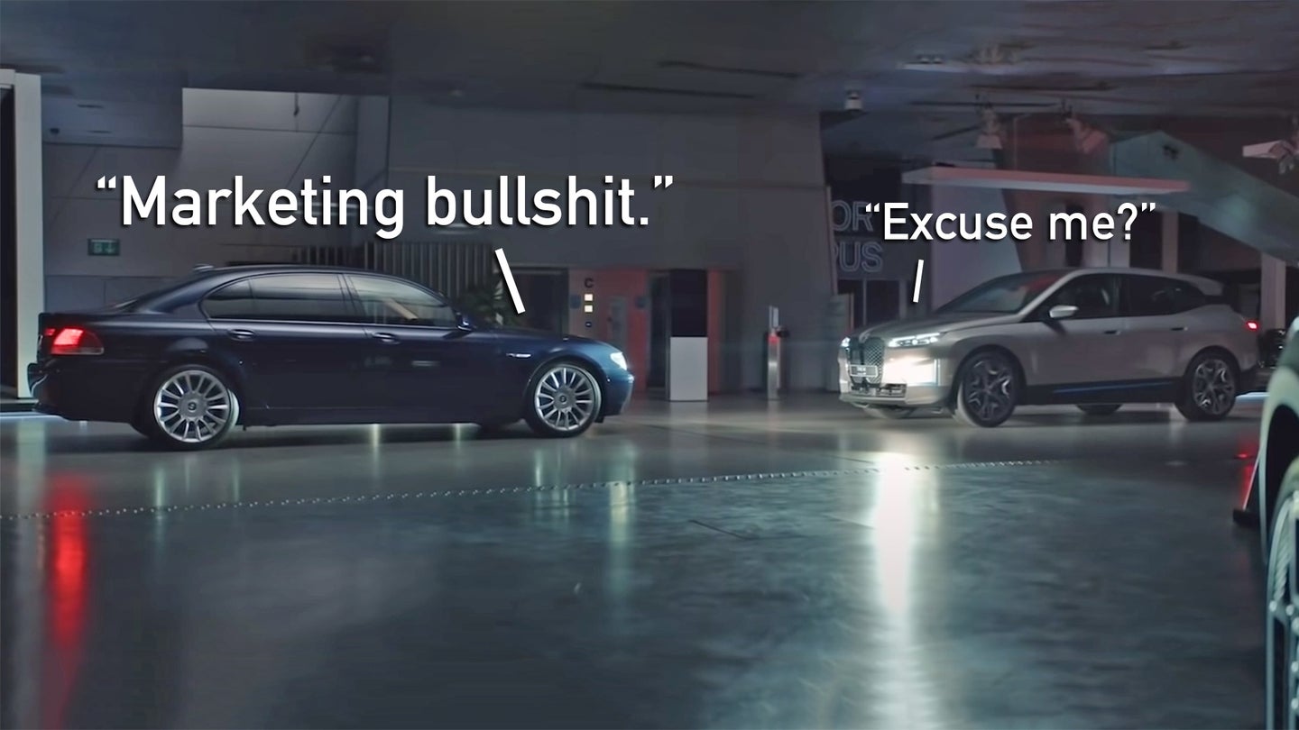 BMW’s Latest Marketing Move Is an Ad with an Old 7 Series Calling Its iX Electric SUV ‘Bullshit’