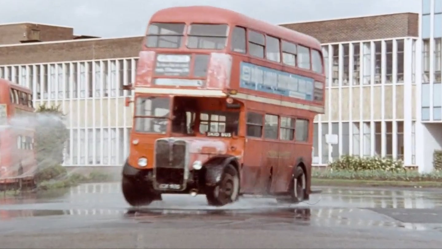 Watch London’s Old Double-Decker Buses Get Taken for a Spin on a Wet Skidpad