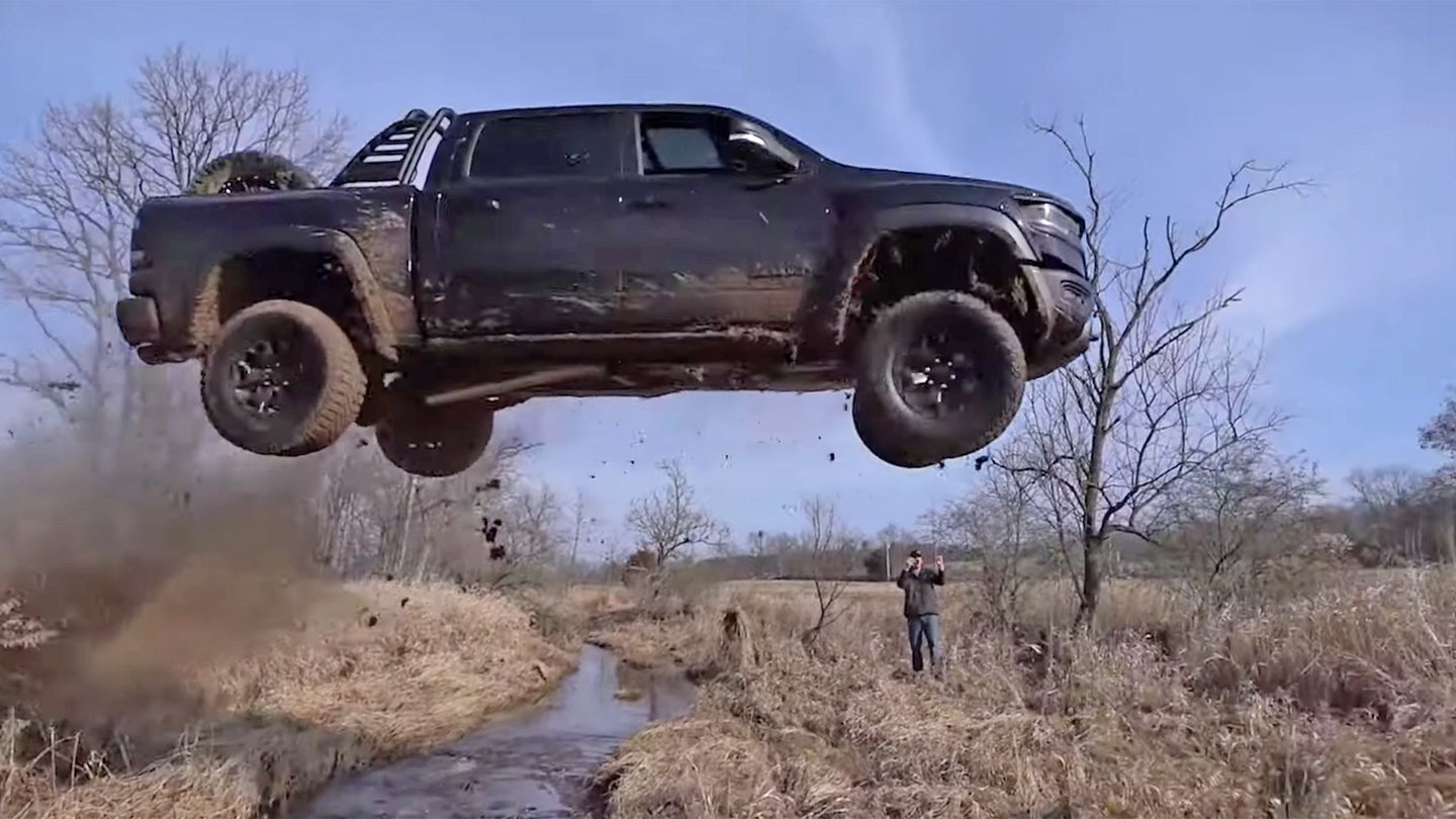 YouTuber Quickly Trashes His New 702-HP Ram 1500 TRX Pickup With Massive Jump