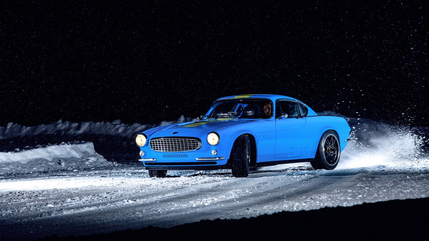 Hooning a 420-HP Volvo P1800 Cyan Restomod in the Snow Is Pure Joy