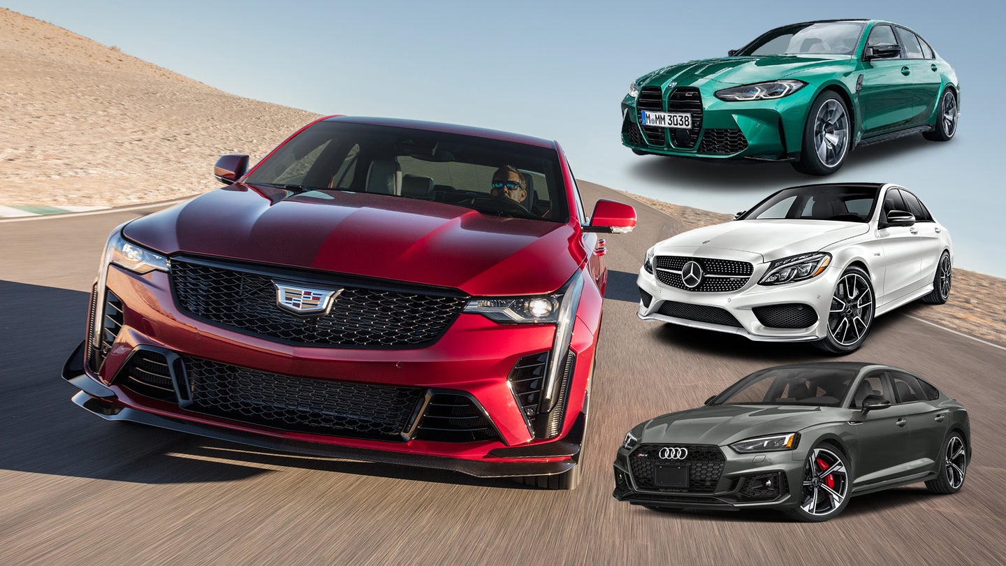 The 2022 Cadillac CT4-V Blackwing Compared to the BMW M3, Mercedes-AMG C43 and Audi RS5 Sportback