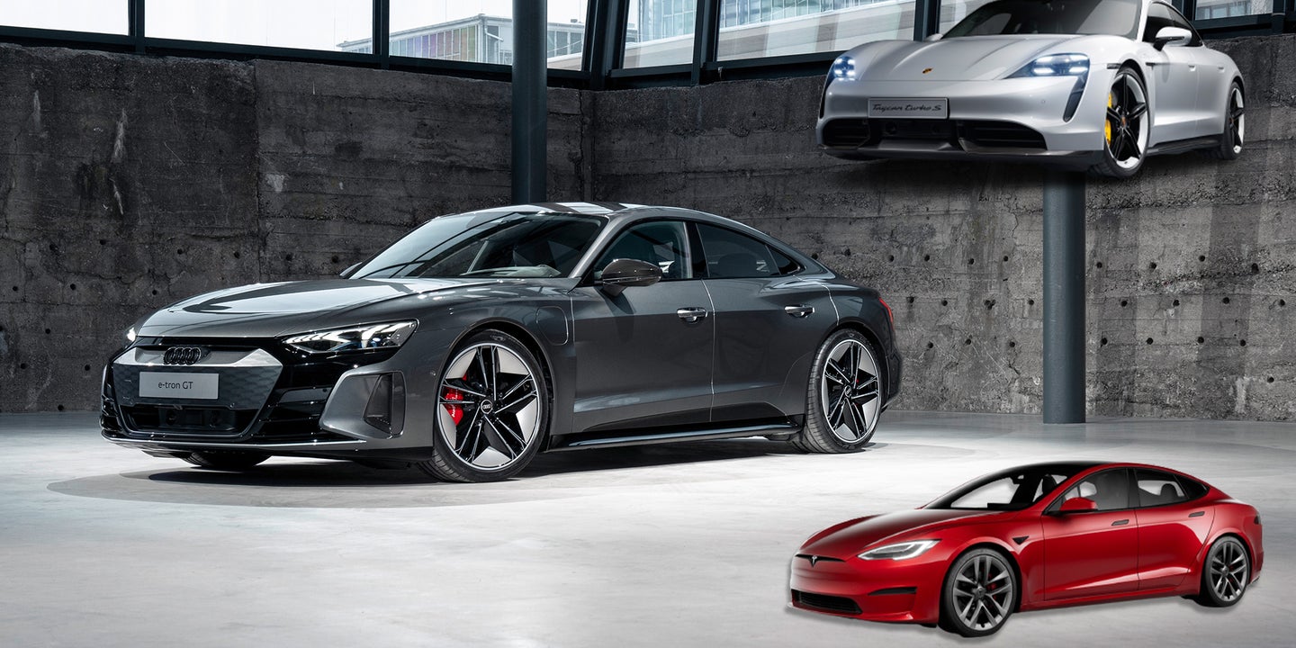 The 2022 Audi RS E-Tron GT Compared to the Porsche Taycan Turbo S and Tesla Model S Plaid+