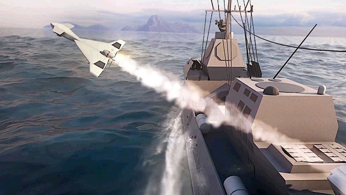 An artist's conception of the maritime version of IAI's Harop suicide drone.