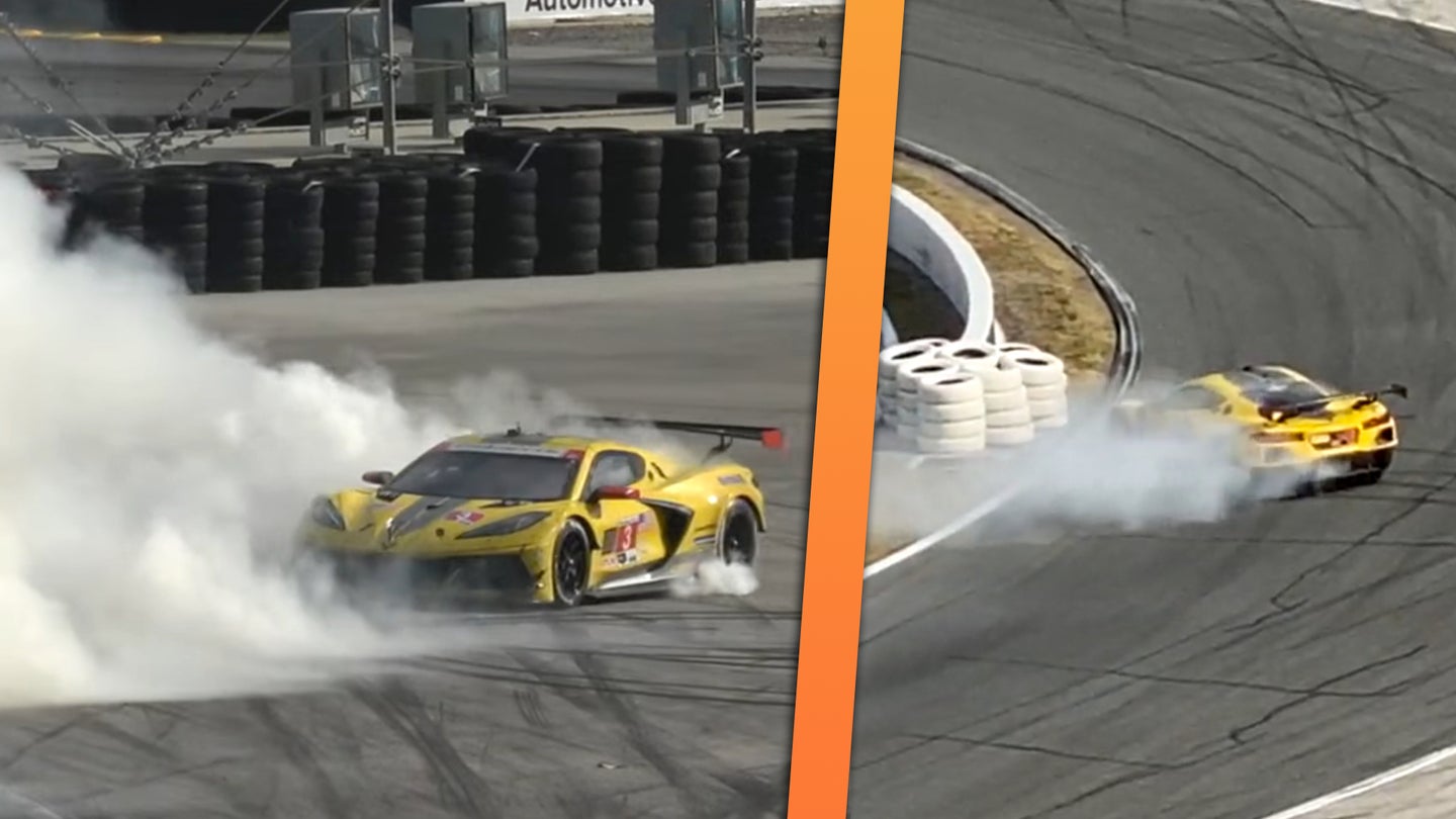 Important Burnout Safety PSA: Don’t Drive Your Corvette C8.R Into the Smoke Cloud Before It Clears