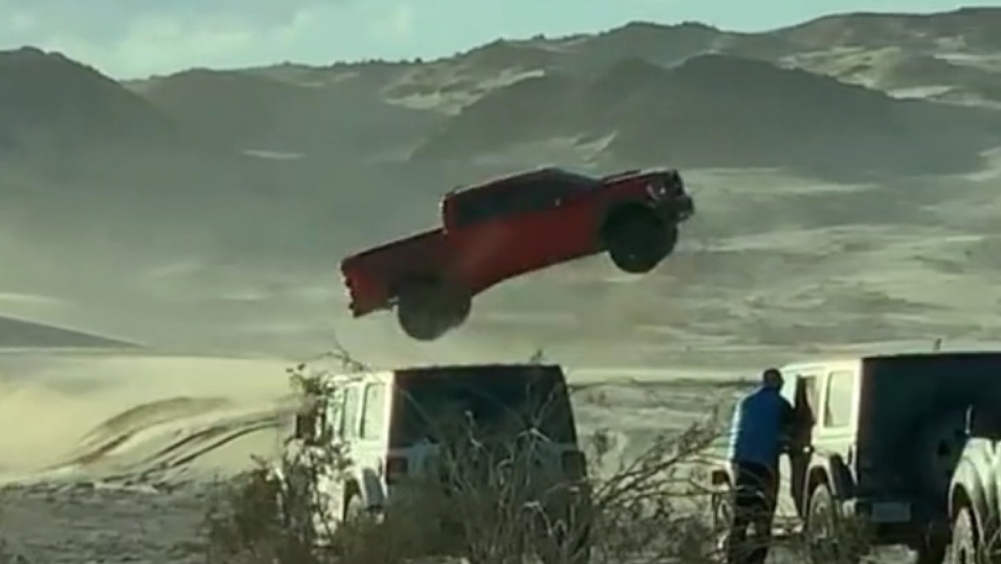 Video Claims a Stock 2021 Ford F-150 Raptor Made Eight of These Huge Jumps and Drove Away