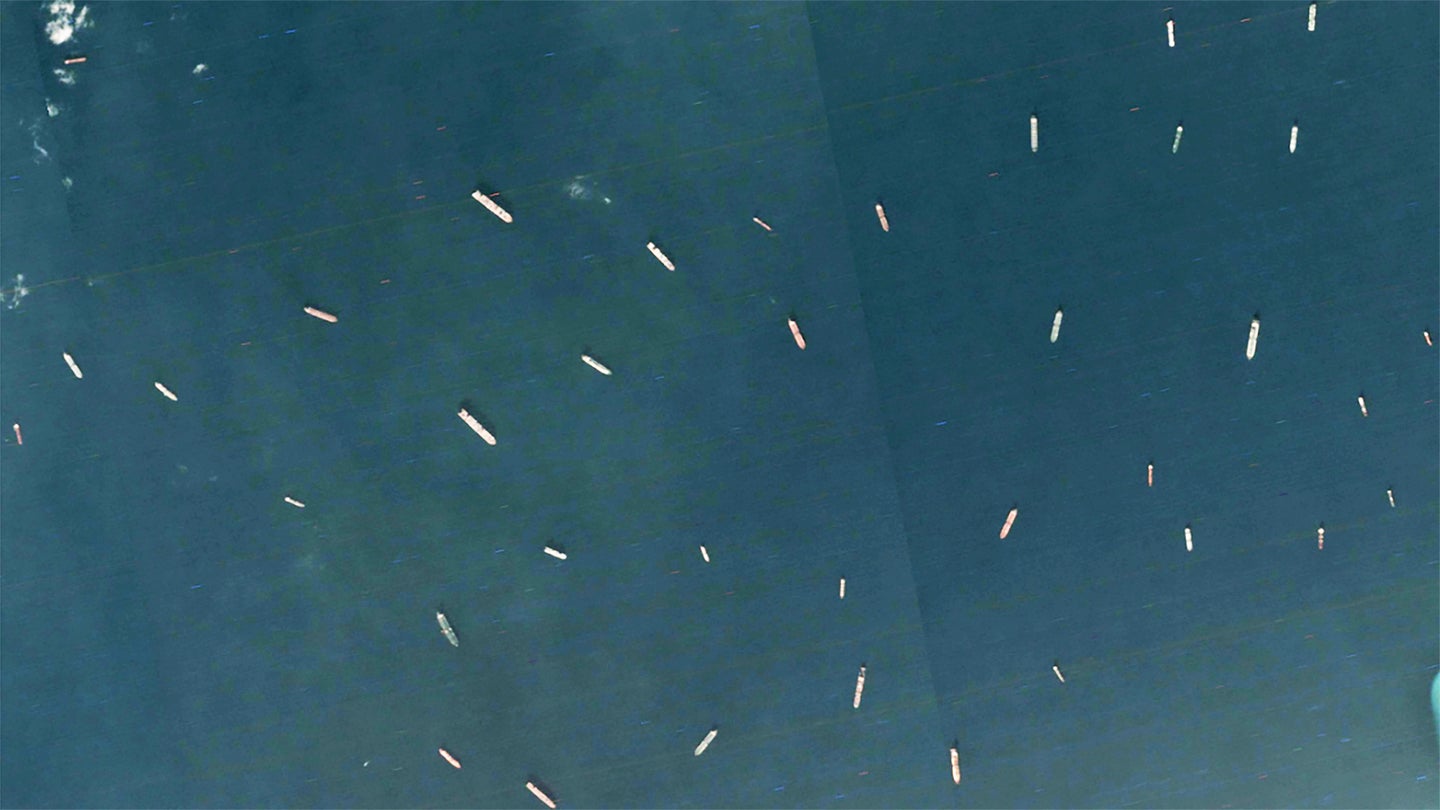 Titanic Traffic Jam of Cargo Ships Growing Around Blocked Suez Canal Can Be Seen From Space