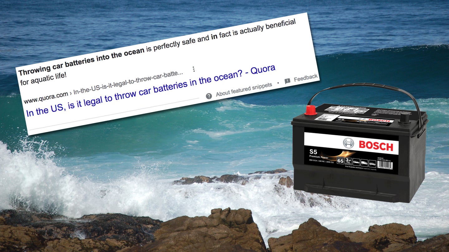 Google Tells Search Users It’s a Good Idea to Throw Car Batteries Into the Ocean